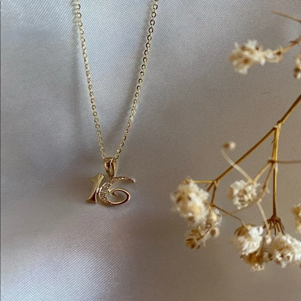 14k Solid Gold Sweet 16 Charm | Sweet 16 Jewelry | Real Gold Pendant | Birthday